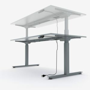 Elektromosan emelhető asztal fehér lábszerkezettel, 140 cm, tölgy asztallap