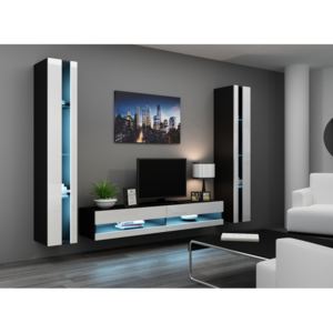 MEBLINE Modern Nappali bútor VIGO NEW 3 fekete / fehér fényes LED világítással