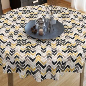 Goldea dekoratív asztalterítő vintage- zig-zag mintás - mustárszínű - kör alakú Ø 60 cm