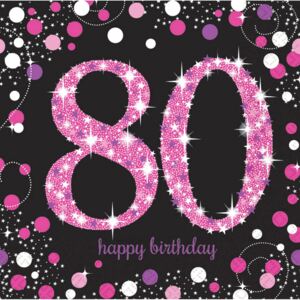 Happy Birthday 80 Pink szalvéta 16 db-os 33*33 cm