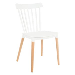 Retro modern műanyag szék fa lábbal, fehér - OSLO