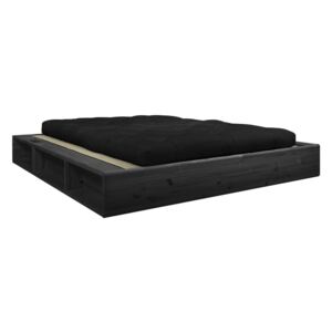 Fekete kétszemélyes tömörfa ágy fekete Comfort futon matraccal és tatamival, 160 x 200 cm - Karup Design