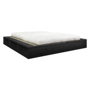 Fekete kétszemélyes tömörfa ágy Comfort futon matraccal és tatamival, 160 x 200 cm - Karup Design