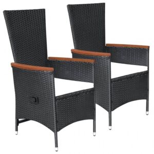 2 db fekete polyrattan kültéri szék párnával