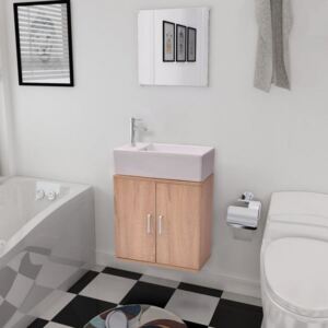 3 darabos fürdőszobabútor és mosdókagyló szett bézs