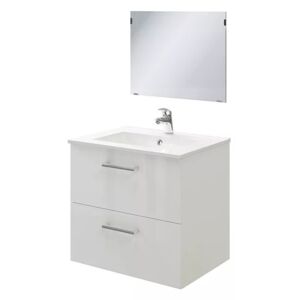 Belluno fürdőszobai mosdó + szekrény + tükör + szifon - 60 cm (matt fehér)