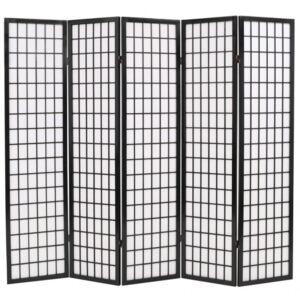 5 paneles, fekete, japán stílusú paraván 200 x 170 cm