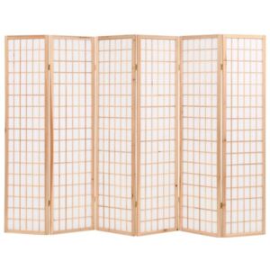 6 paneles, természetes, japán stílusú paraván 240 x 170 cm