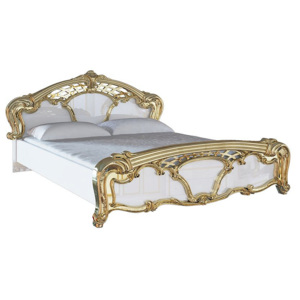 Francia ÁGY HOME + ágyrács + matrac MORAVIA, 160x200, magasfényű fehér /arany