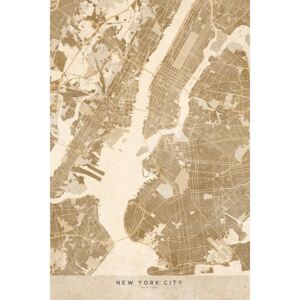 Ábra Map of New York City in sepia vintage style, Blursbyai