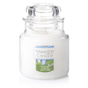 Clean Cotton, Yankee Candle illatgyertya, kicsi üveg (pamut, zöld levelek)