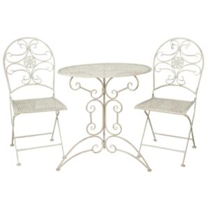 Clayre & Eef 5Y0179 Kovácsoltvas asztal 2db székkel,cream,70x74/40x45x95