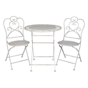 Clayre & Eef 5Y0222 Kovácsoltvas asztal 2db székkel, antikolt cream, 70x75cm / 40x92cm