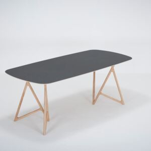 Koza tömör tölgyfa étkezőasztal fekete asztallappal, 200 x 90 cm - Gazzda