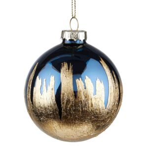 HANG ON üvegggömb karácsonyfadísz sötétkék/arany mintás, 8cm