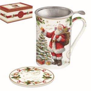R2S.280MAGI Porcelán teás bögre tetővel, fém szűrővel, 300ml, dobozban, Magic Christmas