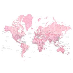 Ábra Detailed pink watercolor world map, Damla, Blursbyai