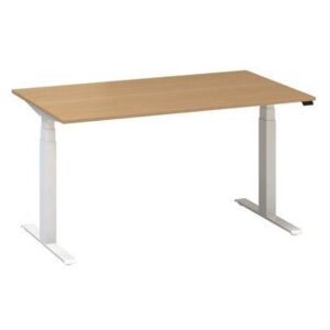 Alfa Up állítható magasságú irodai asztal fehér lábazattal, 140 x 80 x 61,5-127,5 cm, vadkörte mintázat