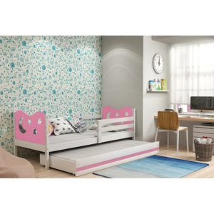 KAMIL 2 gyerekágy + AJÁNDÉK matrac + ágyrács, 80x190 cm, fehér, rózsaszín