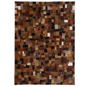 Barna, valódi bőr szőnyeg farmercímkékből 80 x 150 cm