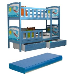 Marobútor Paula 10 180x80 emeletes gyerekágyak mintákkal Szín: Kék (+10560 Ft), Ágyrács változat: Ágyrácsok nélkül (-7 040 Ft)