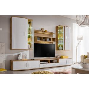 Jelly modern nappali szekrénysor, LED megvilágítással, magasfényű fehér