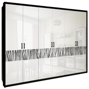 Hat ajtós szekrény BORRA tükör nélkül, 272,6x212,5x55, magasfényű fehér /fekete mat