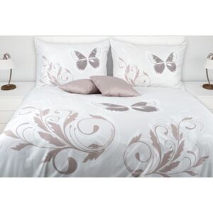 Glamonde luxus pamut szatén ágynemű Mariposa Pillangó mintával és visszafogott ornamentummal díszített szürkésbarna ágyneműhuzat
