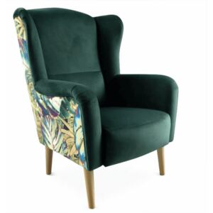 Dizájnos fotel, anyag, smaragd/minta Jungle, BELEK