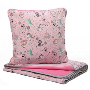Gyerek-kétrétegű-takaró-párnahuzattal-cuki-állatok-rózsaszín