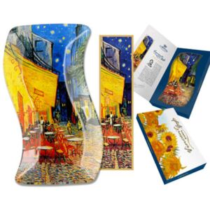 Van Gogh hullámos üvegtál - 23x15 cm - Kávéház éjjel - ajándék könyvjelzővel