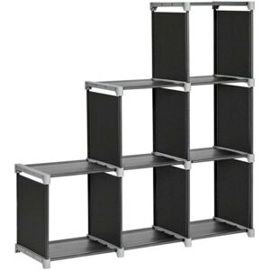 Könyvespolc, 6 kockás polc, DIY, lépcsős polc, térelválasztó, fekete