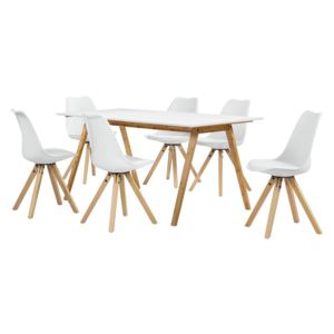 [en.casa]® Étkezőgarnitúra étkezőasztal 6 műbőr székkel 180 x 80 cm fehér 6 személyes konyhai asztal Niko