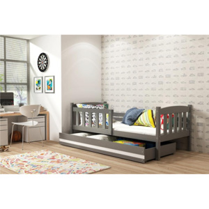 FLORENT gyerekágy + AJÁNDÉK matrac + ágyrács, 80x160 cm, grafit, fehér
