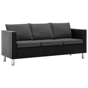 Háromszemélyes fekete-sötétszürke műbőr kanapé