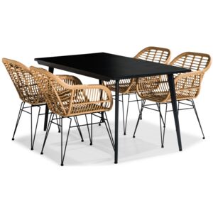 Asztal és szék garnitúra VG5299 Fekete + fa