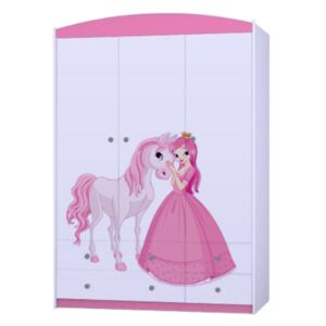 OR MERY SZ09 132 gardróbszekrény - rózsaszín Minta: I - hercegnő lóval