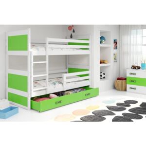Gyerek emeletes ágy RICO 200x90 cm Fehér Zöld