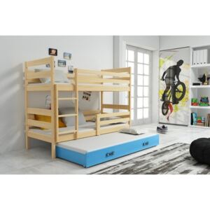 Gyerek emeletes ágy kihúzható ággyal ERYK 200x90 cm Kék Fenyő