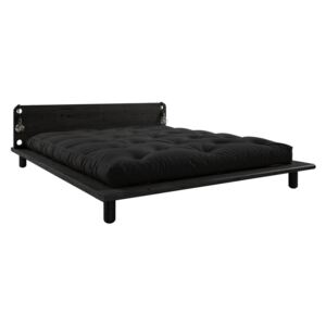 Peek fekete kétszemélyes tömörfa ágy, ágytámlával, lámpával és fekete Comfort matraccal, 180 x 200 cm - Karup Design