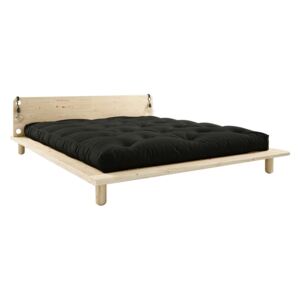 Peek kétszemélyes tömörfa ágy, ágytámlával, lámpával és fekete Comfort matraccal, 160 x 200 cm - Karup Design
