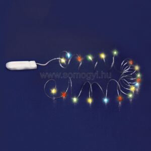 Micro LED-es elemes füzér, lapos elemtartóval, színes