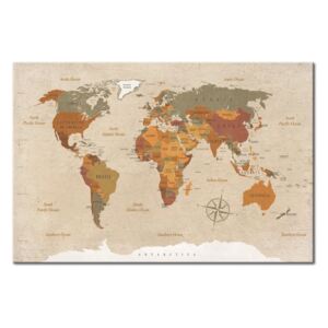 Beige Chic fali világtérkép, 120 x 80 cm - Bimago