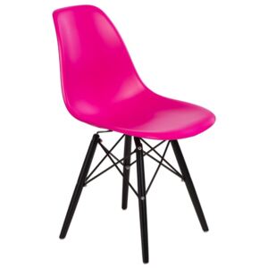 P016W PP szék sötét rózsaszín - fekete fa lábakkal