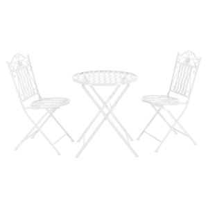 [casa.pro]® Fém bisztró szett kerek kerti asztal körasztal ø60 cm 2 székkel vintage fehér