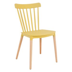 Retro műanyag szék fa lábbal, mustár sárga - OSLO