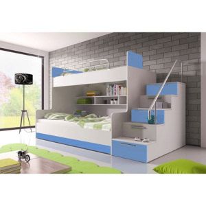 DARCY II emeletes ágy, jobbos létrával, fehér/magasfényű kék