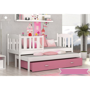 KUBA P2 gyerekágy + ÁJÁNDÉK matrc + ágyrács, 190x80 cm, fehér/rózsaszín