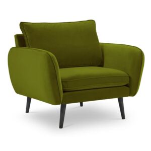 Lento zöld bársony fotel fekete lábakkal - Kooko Home
