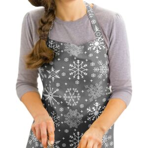 Karácsonyi KANAFAS konyhai kötény - hópihék szürke alapon